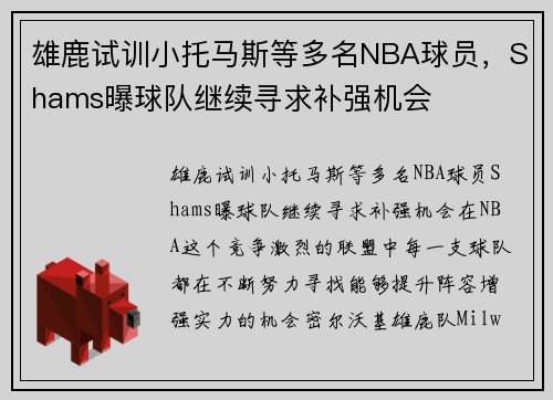 雄鹿试训小托马斯等多名NBA球员，Shams曝球队继续寻求补强机会